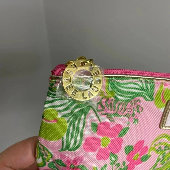 Lilly Pulitizer Estee Lauder Cosmetic bag floral pink green NWOT - Picture 3 of 5